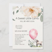 Sweet Little Lamb Pink Ballon Grüne Einladung (Vorderseite)