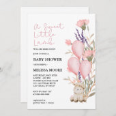 Sweet Little Lamb Pink Ballon Wildblume Einladung (Vorne/Hinten)