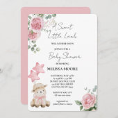 Sweet Little Lamb Pink Blume Einladung (Vorne/Hinten)