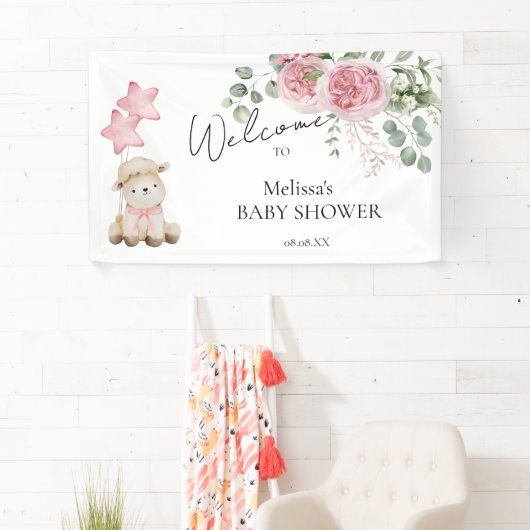 Sweet Little Lamb Pink Blume Grün Willkommen Banner (Insitu)