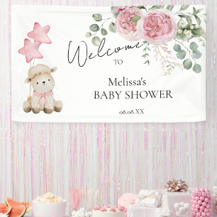 Sweet Little Lamb Pink Blume Grün Willkommen Banner