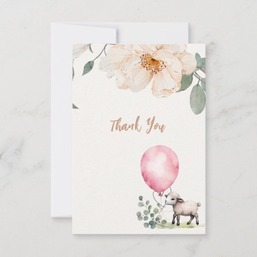 Sweet Little Lamb Pink Floral Baby Dusche Dankeskarte (Vorderseite)