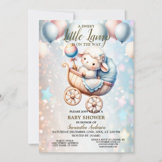 Sweet Little Lamp Baby Dusche Balloons Schöne Einladung (Vorderseite)