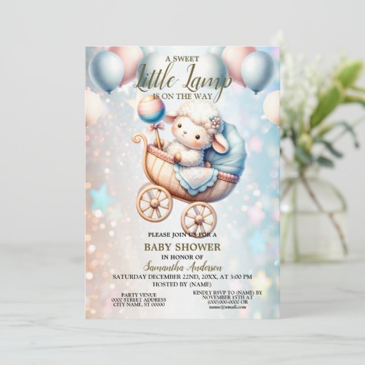 Sweet Little Lamp Baby Dusche Balloons Schöne Einladung (Stehend Vorderseite)