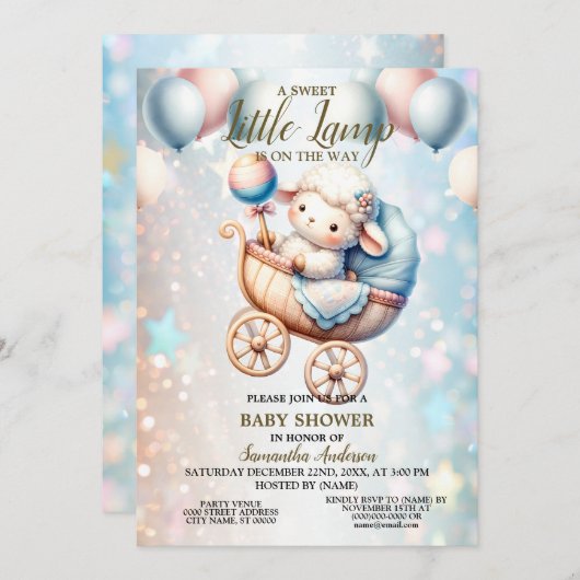 Sweet Little Lamp Baby Dusche Balloons Schöne Einladung (Vorne/Hinten)