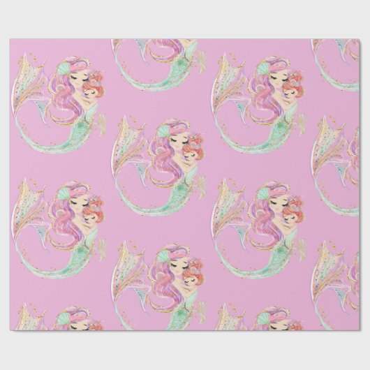Sweet Little Mermaid Pink Geschenkpapier (Flach)