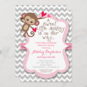 Sweet Little Monkey Girl Babydusche Einladung (Vorne/Hinten)