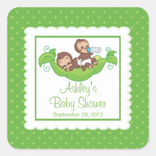 Sweet Little Monkey Twins Baby Showaufkleber Quadratischer Aufkleber