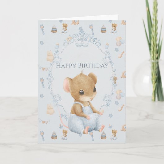 Sweet Little Mouse Birthday Folded Greeting Card Karte (Vorderseite)