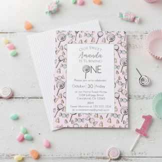 Sweet Little One Candy Thema 1. Geburtstag Einladung