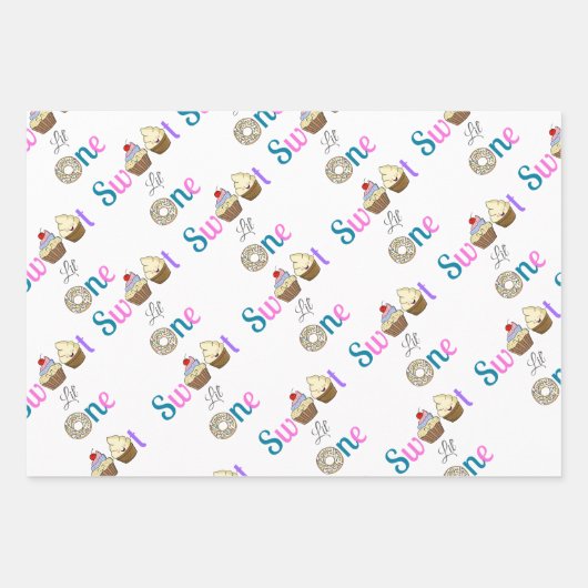Sweet Little One Cupcake and Donut First Birthday Geschenkpapier Set (Vorderseite 2)