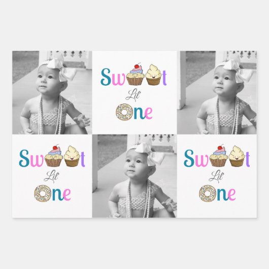 Sweet Little One Cupcake and Donut First Birthday Geschenkpapier Set (Vorderseite)