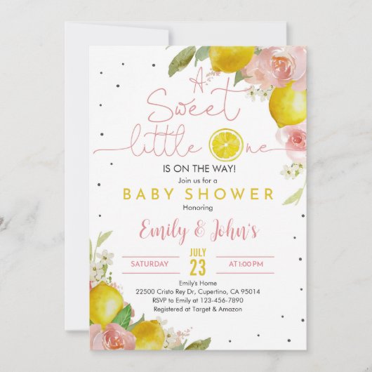 Sweet Little One Lemon Baby Dusche Einladung Pink (Vorderseite)