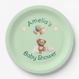 Sweet Little One on Way Green Baby Shower Pappteller
