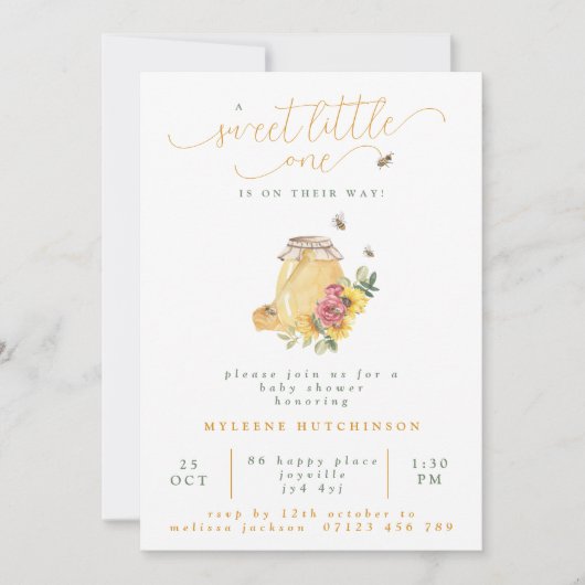 Sweet Little One Sunflowers Honey Bee Baby Dusche Einladung (Vorderseite)