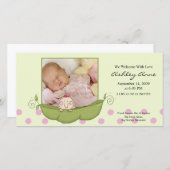 Sweet Little Pea Baby Girl Birth Annoucement Ankündigung (Vorne/Hinten)