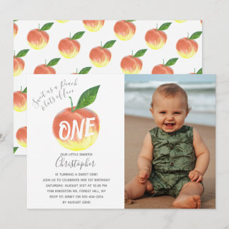 Sweet Little Peach 1. Geburtstag Foto Einladung