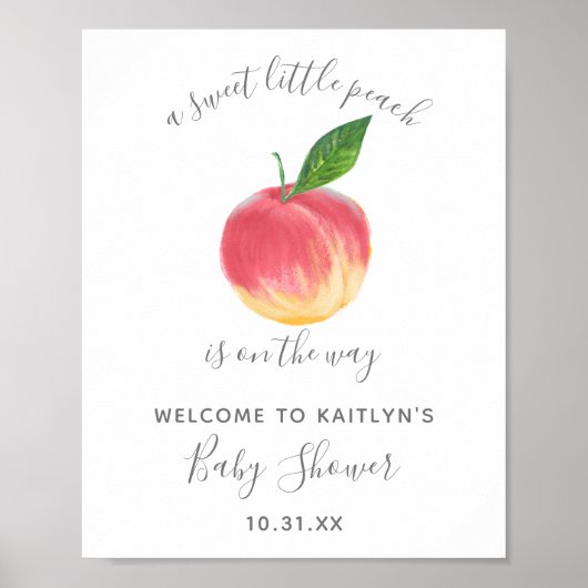 Sweet Little Peach Baby Dusche Begrüßungszeichen Poster (Vorne)