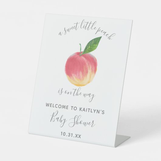 Sweet Little Peach Baby Dusche Begrüßungszeichen Sockelschild (Vorderseite)