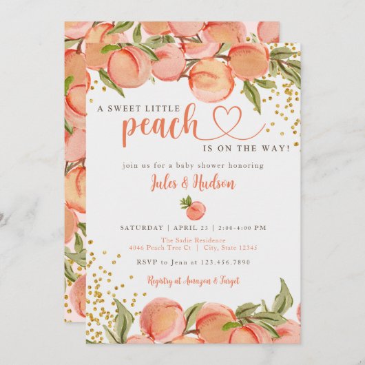 Sweet Little Peach Baby Dusche Einladung (Vorne/Hinten)