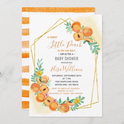Sweet Little Peach Baby Dusche Einladung (Vorne/Hinten)
