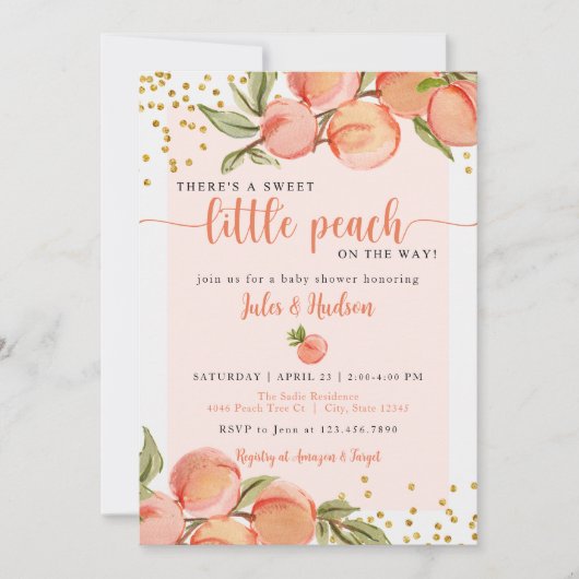 Sweet Little Peach Baby Dusche Einladung (Vorderseite)