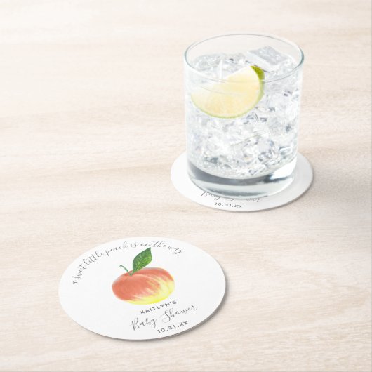 Sweet Little Peach Baby Dusche Runder Pappuntersetzer (Vor Ort)