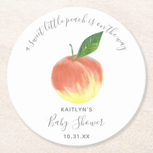 Sweet Little Peach Baby Dusche Runder Pappuntersetzer (Vorderseite)