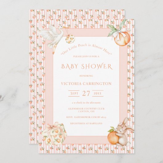Sweet Little Peach Baby Shower Einladung (Vorne/Hinten)