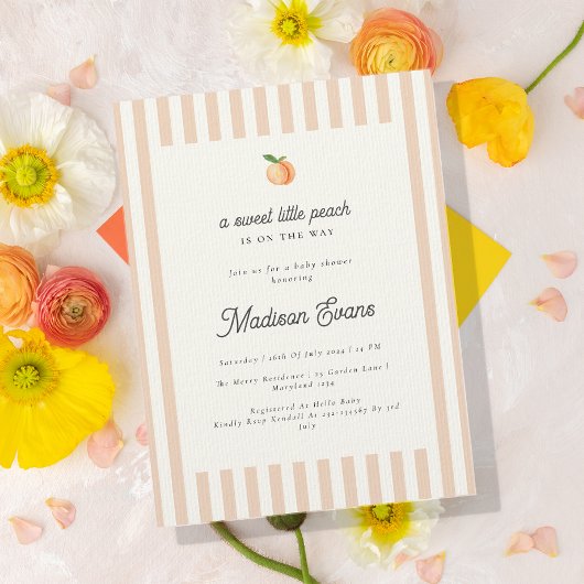 Sweet Little Peach Baby Shower Invite with Stripes Einladung