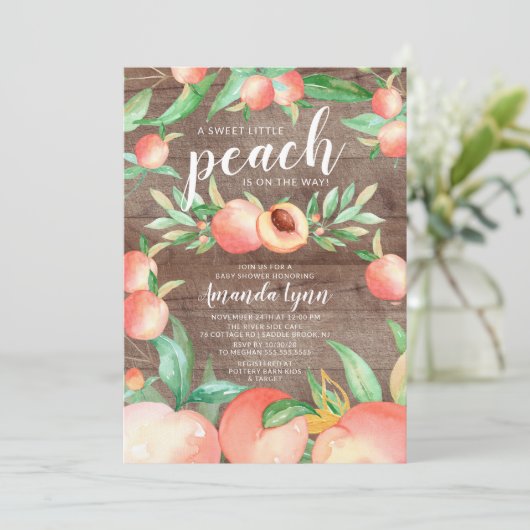 Sweet Little Peach Girls Kinderdusche Einladung (Stehend Vorderseite)