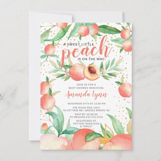 Sweet Little Peach Girls Kinderdusche Einladung (Vorderseite)