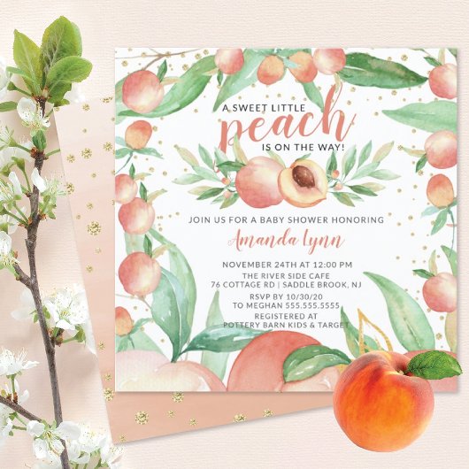 Sweet Little Peach Girls Kinderdusche Einladung