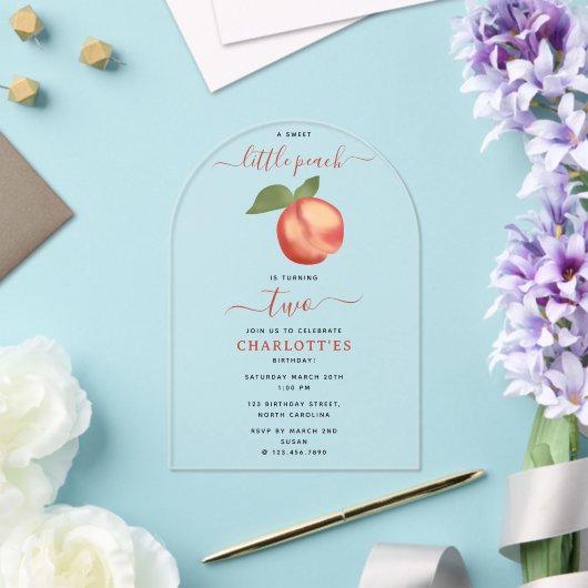 Sweet Little Peach Kindergeburtstag Party Acryleinladungen (Insitu (Hochzeit))