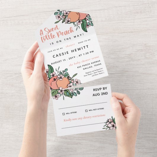 Sweet Little Peach on Way Baby Dusche All In One Einladung (Abreißen)
