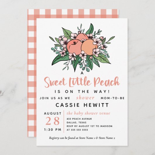 Sweet Little Peach on Way Baby Dusche Einladung (Vorne/Hinten)