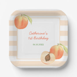Sweet Little Peach Stripes Girl Birthday Pappteller