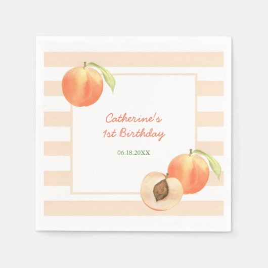 Sweet Little Peach Stripes Girl Birthday Serviette (Vorderseite)