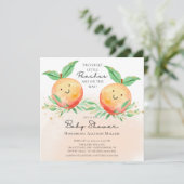 Sweet Little Peaches Twins Baby Dusche Einladung (Stehend Vorderseite)