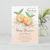 Sweet Little Peaches Twins Baby Dusche Einladung (Stehend Vorderseite)
