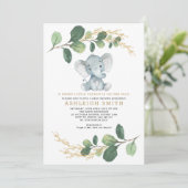 Sweet Little Peanut Greenery Elephant Baby Dusche Einladung (Stehend Vorderseite)