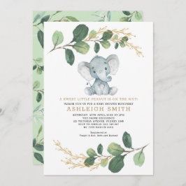 Sweet Little Peanut Greenery Elephant Baby Dusche Einladung
