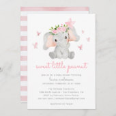 Sweet Little Peanut Pink Elephant Baby Showe Einladung (Vorne/Hinten)