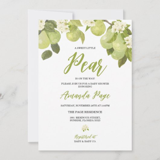 Sweet Little Pear Baby Dusche Einladung (Vorderseite)