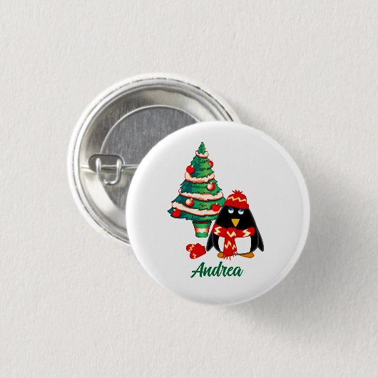 Sweet Little Penguin Individuelle Name Weihnachtsg Button (Vorne & Hinten)