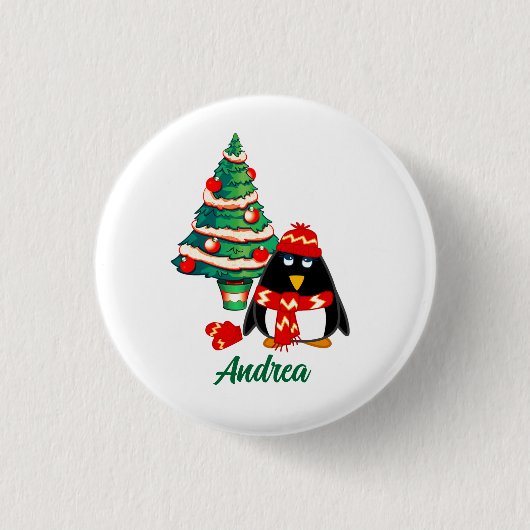 Sweet Little Penguin Individuelle Name Weihnachtsg Button (Vorderseite)