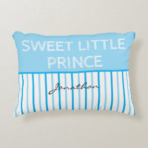 Sweet Little Prince Blue White Streifen Name Dekokissen