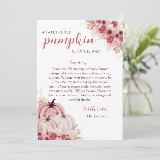 Sweet Little Pumpkin Autumn Baby Shower Dankeskarte (Stehend Vorderseite)