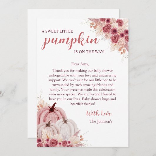 Sweet Little Pumpkin Autumn Baby Shower Dankeskarte (Vorne/Hinten)