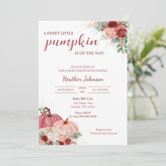 Sweet Little Pumpkin Autumn Baby Shower Einladung (Stehend Vorderseite)